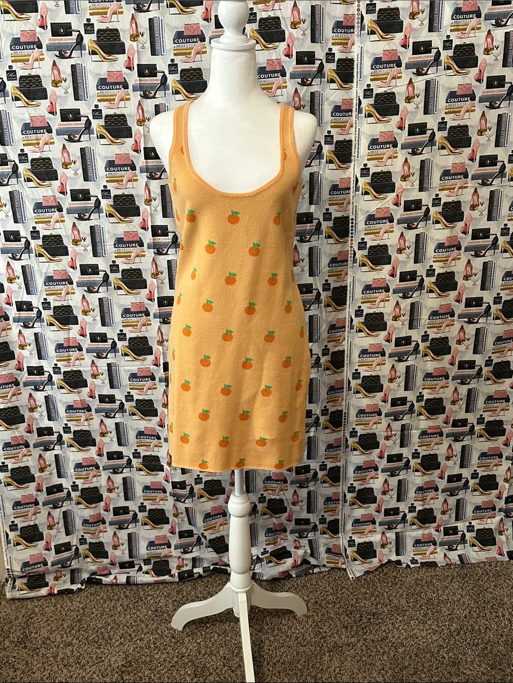 Forever 21 Orange Mini Tank Dress with Peach Print